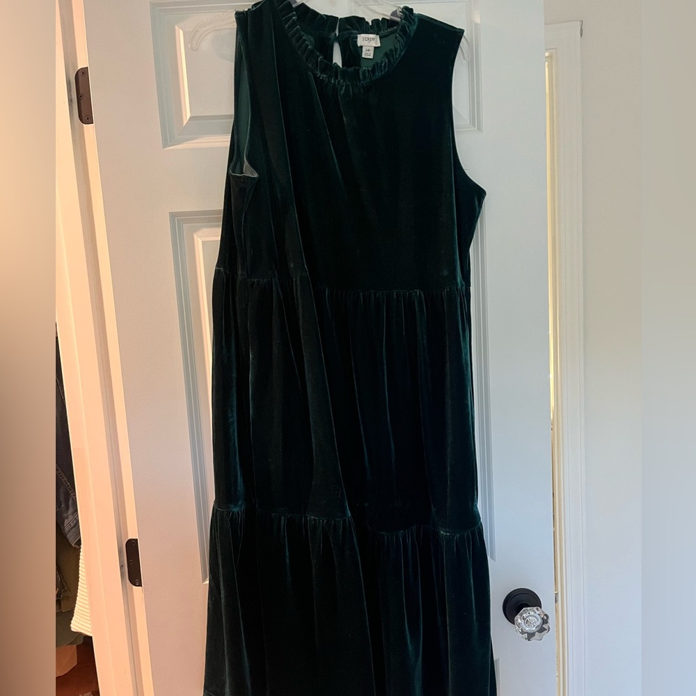 J. Crew Emerald Green Tiered Velvet Dress